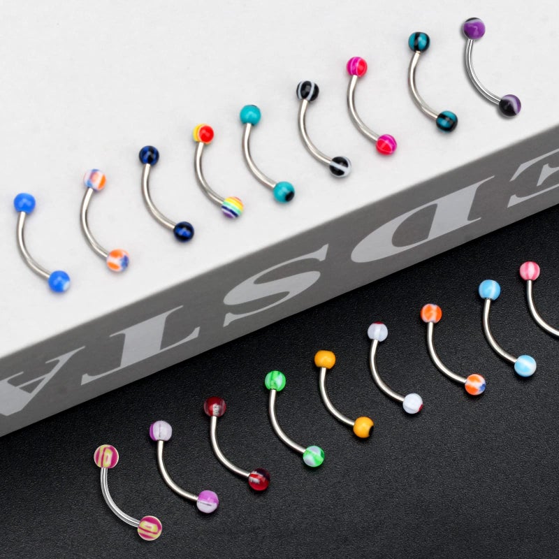 CrazyPiercing Colorful Acrylic Ball Stainless Steel Curved Bar Eyebrow Rings Tragus Piercing, 50Pcs, 16G (Stainless Steel Bar) - Image 5